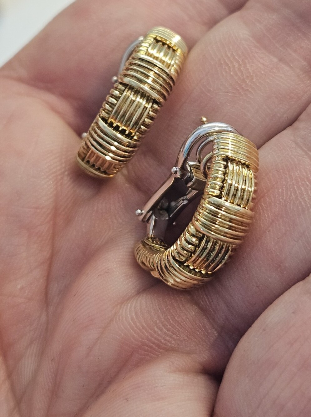 Roberto Coin Appassionata Textured Half Hoop Earrings in 18k Yellow Gold Ruby